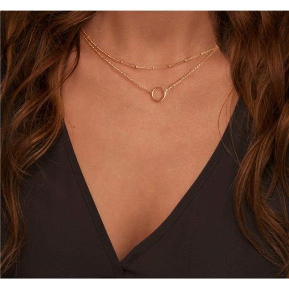 Layered Heart Necklace Pendant Handmade 18k Gold Plated Dainty Gold Choker - Picture 4 of 7